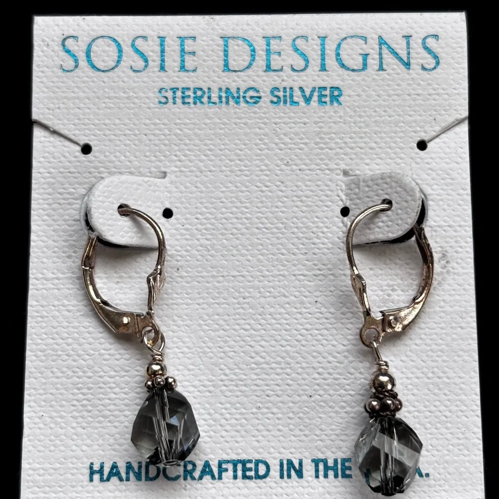 Sterling Silver Earrings with Black Clear Beads